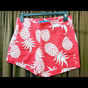 Tori Richard Honolulu Shorts Coral White Pineapples Pockets 100% Cotton